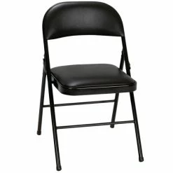 Bridgeport Essentials C993BP14BLK4E Black Vinyl Padded Folding Chair With Steel Powder Coated Frame - 4/Pack