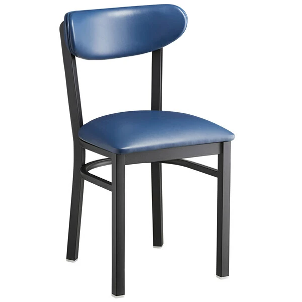 LT&S Boomerang Series Lancaster Table & Seating Boomerang Black Finish Chair With 2 1/2" Navy Vinyl Padded Seat And Back 2 LT&S Boomerang Series Lancaster Table & Seating Boomerang Black Finish Chair With 2 1/2" Navy Vinyl Padded Seat And Back - Image 2