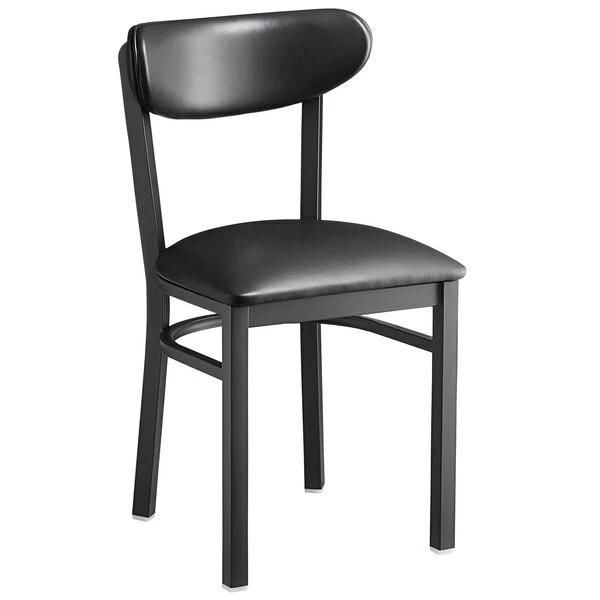 LT&S Boomerang Series Lancaster Table & Seating Boomerang Black Finish Chair With 2 1/2" Black Vinyl Padded Seat And Back 2 LT&S Boomerang Series Lancaster Table & Seating Boomerang Black Finish Chair With 2 1/2" Black Vinyl Padded Seat And Back - Image 2