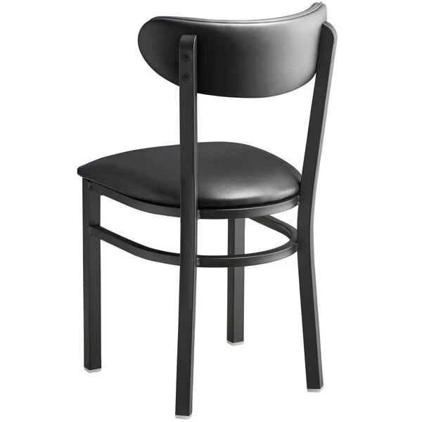 LT&S Boomerang Series Lancaster Table & Seating Boomerang Black Finish Chair With 2 1/2" Black Vinyl Padded Seat And Back 3 LT&S Boomerang Series Lancaster Table & Seating Boomerang Black Finish Chair With 2 1/2" Black Vinyl Padded Seat And Back - Image 3