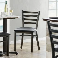 Lancaster Table & Seating Distressed Copper Finish Ladder Back Chair With 2 1/2" Black Vinyl Padded Seat