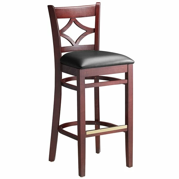 Lancaster Table & Seating Mahogany Diamond Back Bar Height Chair With 2 1/2" Padded Seat 2 Lancaster Table & Seating Mahogany Diamond Back Bar Height Chair With 2 1/2" Padded Seat - Image 2