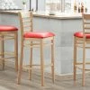 Lancaster Table & Seating Natural Ladder Back Bar Height Chair With 2 1/2" Red Padded Seat