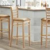 Lancaster Table & Seating Natural Ladder Back Bar Height Chair With 2 1/2" Light Brown Padded Seat