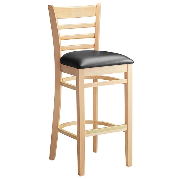 Lancaster Table & Seating Natural Ladder Back Bar Height Chair With Black Padded Seat 2 Lancaster Table & Seating Natural Ladder Back Bar Height Chair With Black Padded Seat - Image 2