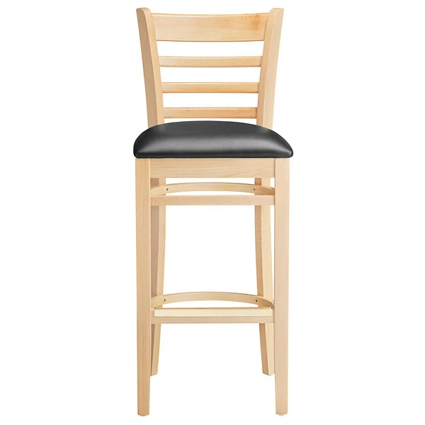 Lancaster Table & Seating Natural Ladder Back Bar Height Chair With Black Padded Seat 5 Lancaster Table & Seating Natural Ladder Back Bar Height Chair With Black Padded Seat - Image 5