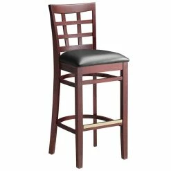 Lancaster Table & Seating Mahogany Window Back Bar Height Chair With Black Padded Seat -Lancaster Table & Seating Shop 2098154