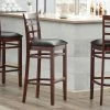 Lancaster Table & Seating Mahogany Window Back Bar Height Chair With Black Padded Seat