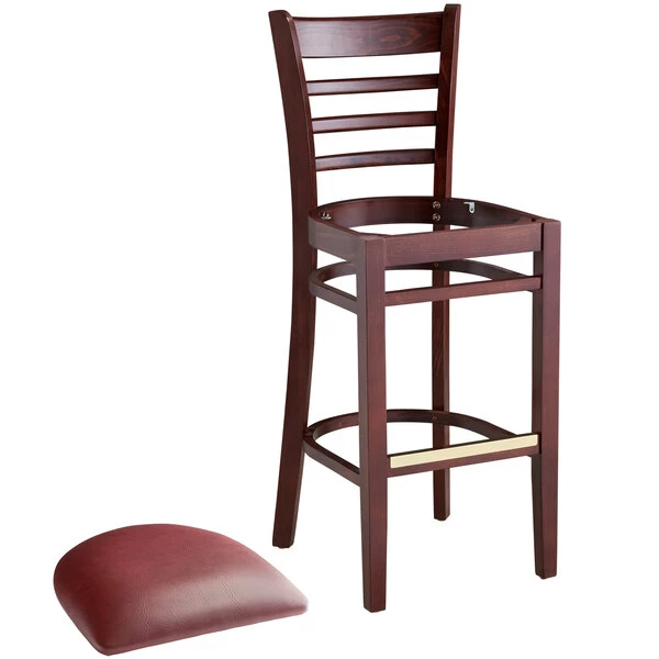 Lancaster Table & Seating Mahogany Ladder Back Bar Height Chair With Burgundy Padded Seat 4 Lancaster Table & Seating Mahogany Ladder Back Bar Height Chair With Burgundy Padded Seat - Image 4