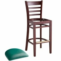 Lancaster Table & Seating Mahogany Ladder Back Bar Height Chair With Green Padded Seat -Lancaster Table & Seating Shop 2098208