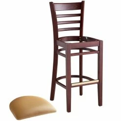 Lancaster Table & Seating Mahogany Ladder Back Bar Height Chair With Light Brown Padded Seat -Lancaster Table & Seating Shop 2098212