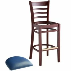 Lancaster Table & Seating Mahogany Ladder Back Bar Height Chair With Navy Padded Seat -Lancaster Table & Seating Shop 2098216
