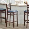 Lancaster Table & Seating Mahogany Ladder Back Bar Height Chair With Navy Padded Seat