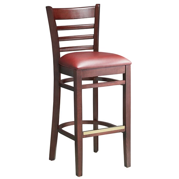 Lancaster Table & Seating Mahogany Ladder Back Bar Height Chair With Burgundy Padded Seat 2 Lancaster Table & Seating Mahogany Ladder Back Bar Height Chair With Burgundy Padded Seat - Image 2
