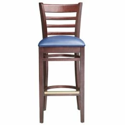 Lancaster Table & Seating Mahogany Ladder Back Bar Height Chair With Navy Padded Seat -Lancaster Table & Seating Shop 2100356