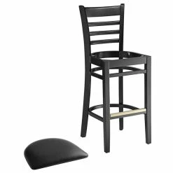 Lancaster Table & Seating Black Ladder Back Bar Height Chair With Black Padded Seat -Lancaster Table & Seating Shop 2105165
