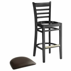 Lancaster Table & Seating Black Ladder Back Bar Height Chair With Dark Brown Padded Seat -Lancaster Table & Seating Shop 2105175