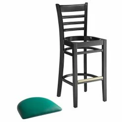 Lancaster Table & Seating Black Ladder Back Bar Height Chair With Green Padded Seat -Lancaster Table & Seating Shop 2105188
