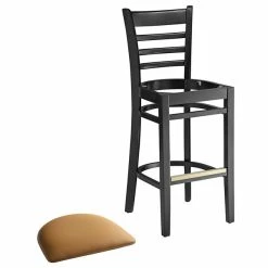 Lancaster Table & Seating Black Ladder Back Bar Height Chair With Light Brown Padded Seat -Lancaster Table & Seating Shop 2105198