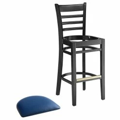 Lancaster Table & Seating Black Ladder Back Bar Height Chair With Navy Padded Seat -Lancaster Table & Seating Shop 2105208