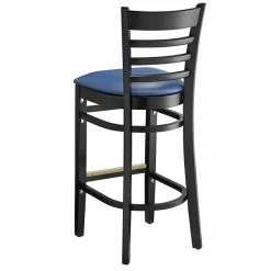 Lancaster Table & Seating Black Ladder Back Bar Height Chair With Navy Padded Seat -Lancaster Table & Seating Shop 2105210