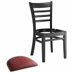 Lancaster Table & Seating Black Finish Wooden Ladder Back Chair With 2 1/2" Burgundy Padded Seat 8 Lancaster Table & Seating Black Finish Wooden Ladder Back Chair With 2 1/2" Burgundy Padded Seat -Lancaster Table & Seating Shop 2105242