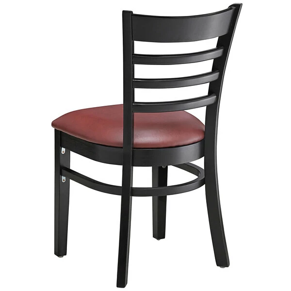 Lancaster Table & Seating Black Finish Wooden Ladder Back Chair With 2 1/2" Burgundy Padded Seat 3 Lancaster Table & Seating Black Finish Wooden Ladder Back Chair With 2 1/2" Burgundy Padded Seat - Image 3