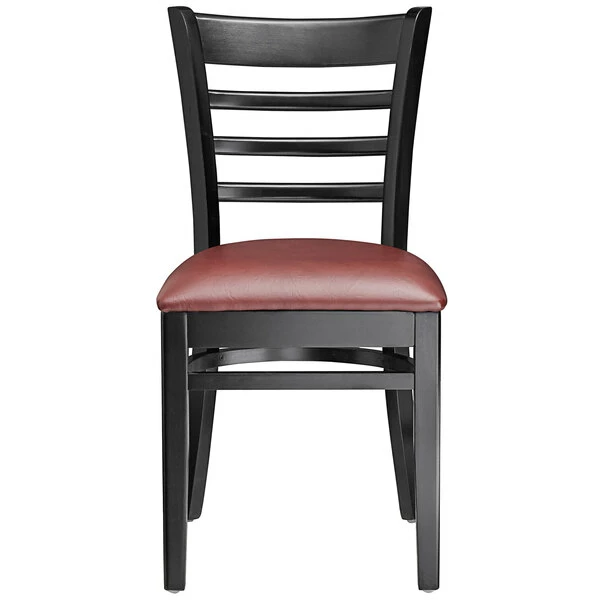 Lancaster Table & Seating Black Finish Wooden Ladder Back Chair With 2 1/2" Burgundy Padded Seat 5 Lancaster Table & Seating Black Finish Wooden Ladder Back Chair With 2 1/2" Burgundy Padded Seat - Image 5