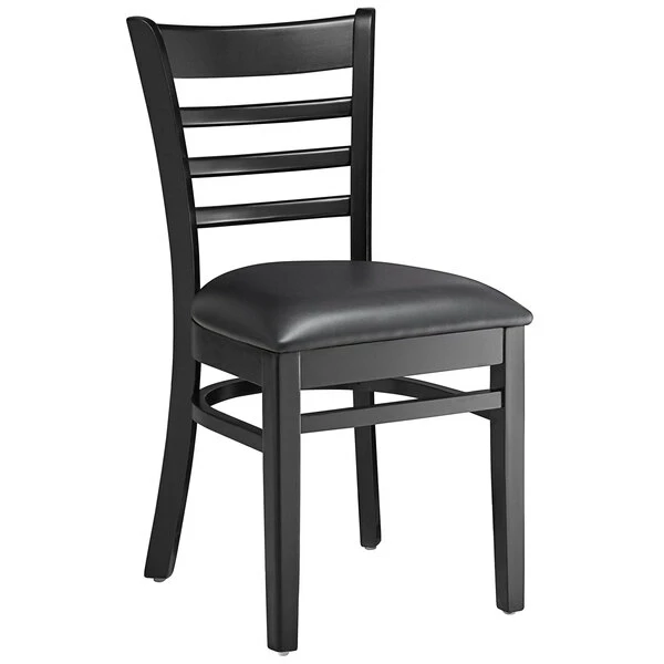 Lancaster Table & Seating Black Finish Wooden Ladder Back Chair With 2 1/2" Black Padded Seat 2 Lancaster Table & Seating Black Finish Wooden Ladder Back Chair With 2 1/2" Black Padded Seat - Image 2
