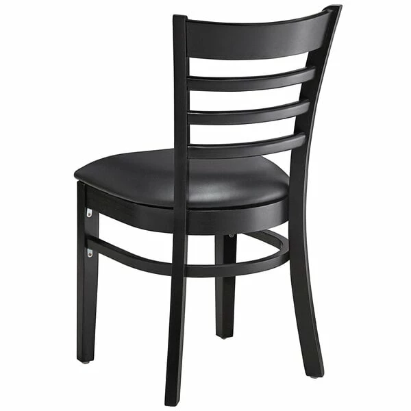 Lancaster Table & Seating Black Finish Wooden Ladder Back Chair With 2 1/2" Black Padded Seat 3 Lancaster Table & Seating Black Finish Wooden Ladder Back Chair With 2 1/2" Black Padded Seat - Image 3