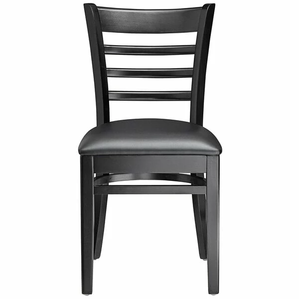 Lancaster Table & Seating Black Finish Wooden Ladder Back Chair With 2 1/2" Black Padded Seat 5 Lancaster Table & Seating Black Finish Wooden Ladder Back Chair With 2 1/2" Black Padded Seat - Image 5