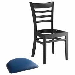 Lancaster Table & Seating Black Finish Wooden Ladder Back Chair With 2 1/2" Navy Padded Seat -Lancaster Table & Seating Shop 2105299
