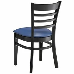 Lancaster Table & Seating Black Finish Wooden Ladder Back Chair With 2 1/2" Navy Padded Seat -Lancaster Table & Seating Shop 2105301