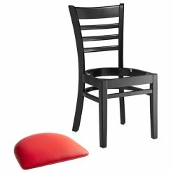 Lancaster Table & Seating Black Finish Wooden Ladder Back Chair With 2 1/2" Red Padded Seat -Lancaster Table & Seating Shop 2105309