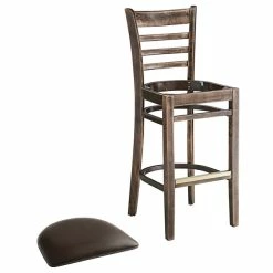 Lancaster Table & Seating Vintage Ladder Back Bar Height Chair With Dark Brown Padded Seat -Lancaster Table & Seating Shop 2106947