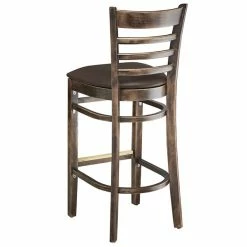 Lancaster Table & Seating Vintage Ladder Back Bar Height Chair With Dark Brown Padded Seat -Lancaster Table & Seating Shop 2106949