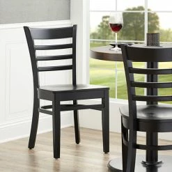 Lancaster Table & Seating Black Finish Wooden Ladder Back Chair With Black Wooden Seat