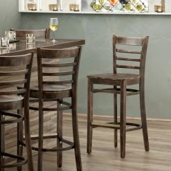 Lancaster Table & Seating Vintage Finish Ladder Back Bar Height Chair With Vintage Wood Seat