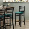 Lancaster Table & Seating Black Ladder Back Bar Height Chair With Green Padded Seat