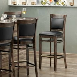 Lancaster Table & Seating Sofia Vintage Finish Upholstered Back Bar Height Chair With Black Padded Seat