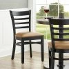 Lancaster Table & Seating Black Finish Wooden Ladder Back Chair With 2 1/2" Light Brown Padded Seat