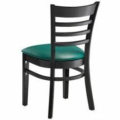 Lancaster Table & Seating Black Finish Wooden Ladder Back Chair With 2 1/2" Green Padded Seat -Lancaster Table & Seating Shop 2112098
