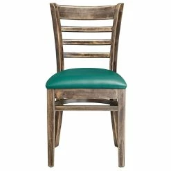 Lancaster Table & Seating Vintage Finish Wooden Ladder Back Chair With 2 1/2" Green Padded Seat -Lancaster Table & Seating Shop 2112110