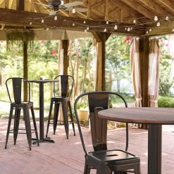 LT&S Excalibur Lancaster Table & Seating Excalibur 31 1/2" Round Bar Height Table With Textured Walnut Finish And Cross Base Plate