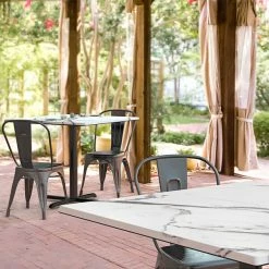 LT&S Excalibur Lancaster Table & Seating Excalibur 36" X 36" Square Dining Height Table With Smooth Versilla Finish And Cross Base Plate