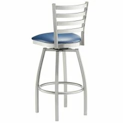 Lancaster Table & Seating Clear Coat Finish Ladder Back Swivel Bar Stool With 2 1/2" Navy Vinyl Padded Seat 6 Lancaster Table & Seating Clear Coat Finish Ladder Back Swivel Bar Stool With 2 1/2" Navy Vinyl Padded Seat -Lancaster Table & Seating Shop 2124428