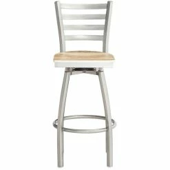Lancaster Table & Seating Clear Coat Finish Ladder Back Swivel Bar Stool With Driftwood Seat -Lancaster Table & Seating Shop 2124438