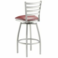 Lancaster Table & Seating Clear Coat Finish Ladder Back Swivel Bar Stool With 2 1/2" Burgundy Vinyl Padded Seat -Lancaster Table & Seating Shop 2124452