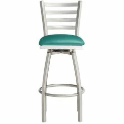 Lancaster Table & Seating Clear Coat Finish Ladder Back Swivel Bar Stool With 2 1/2" Green Vinyl Padded Seat -Lancaster Table & Seating Shop 2124456