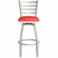 Lancaster Table & Seating Clear Coat Finish Ladder Back Swivel Bar Stool With 2 1/2" Red Vinyl Padded Seat -Lancaster Table & Seating Shop 2124459
